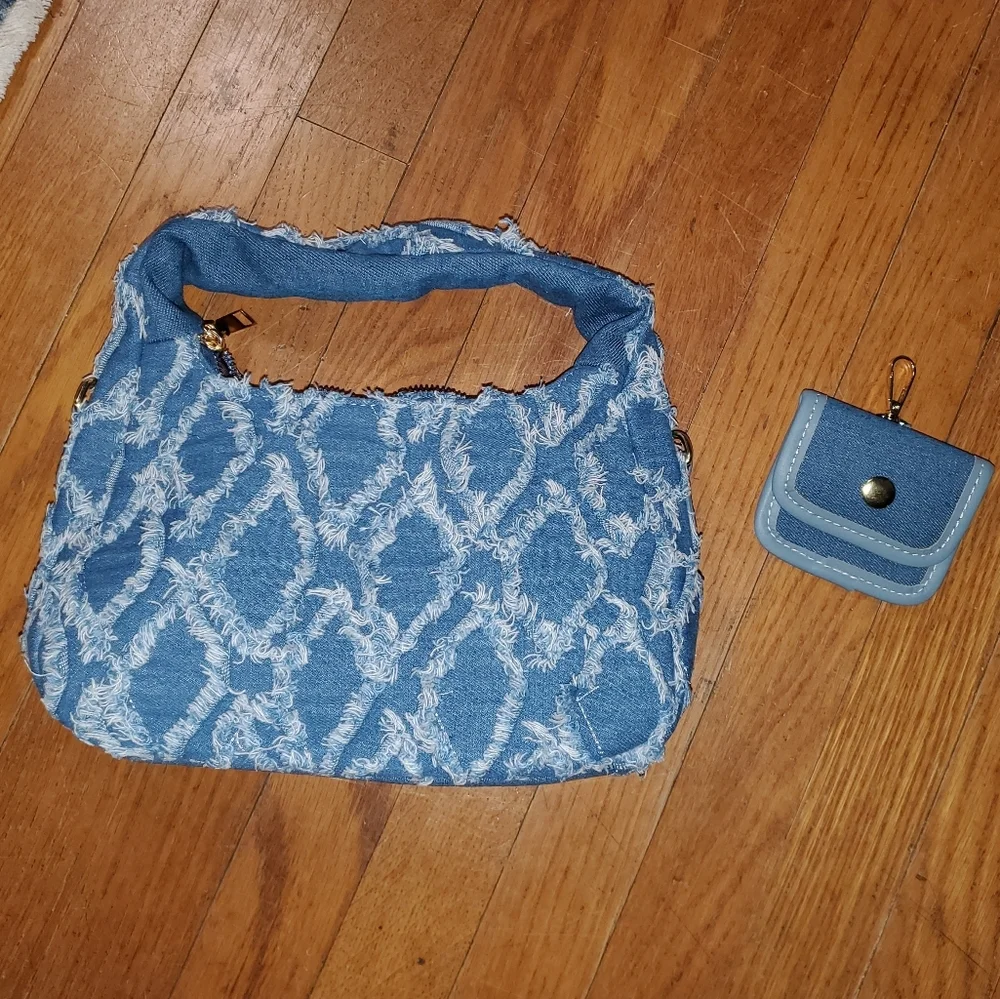 Distressed Blue Jean Shoulder Bag - Picture 4 of 9